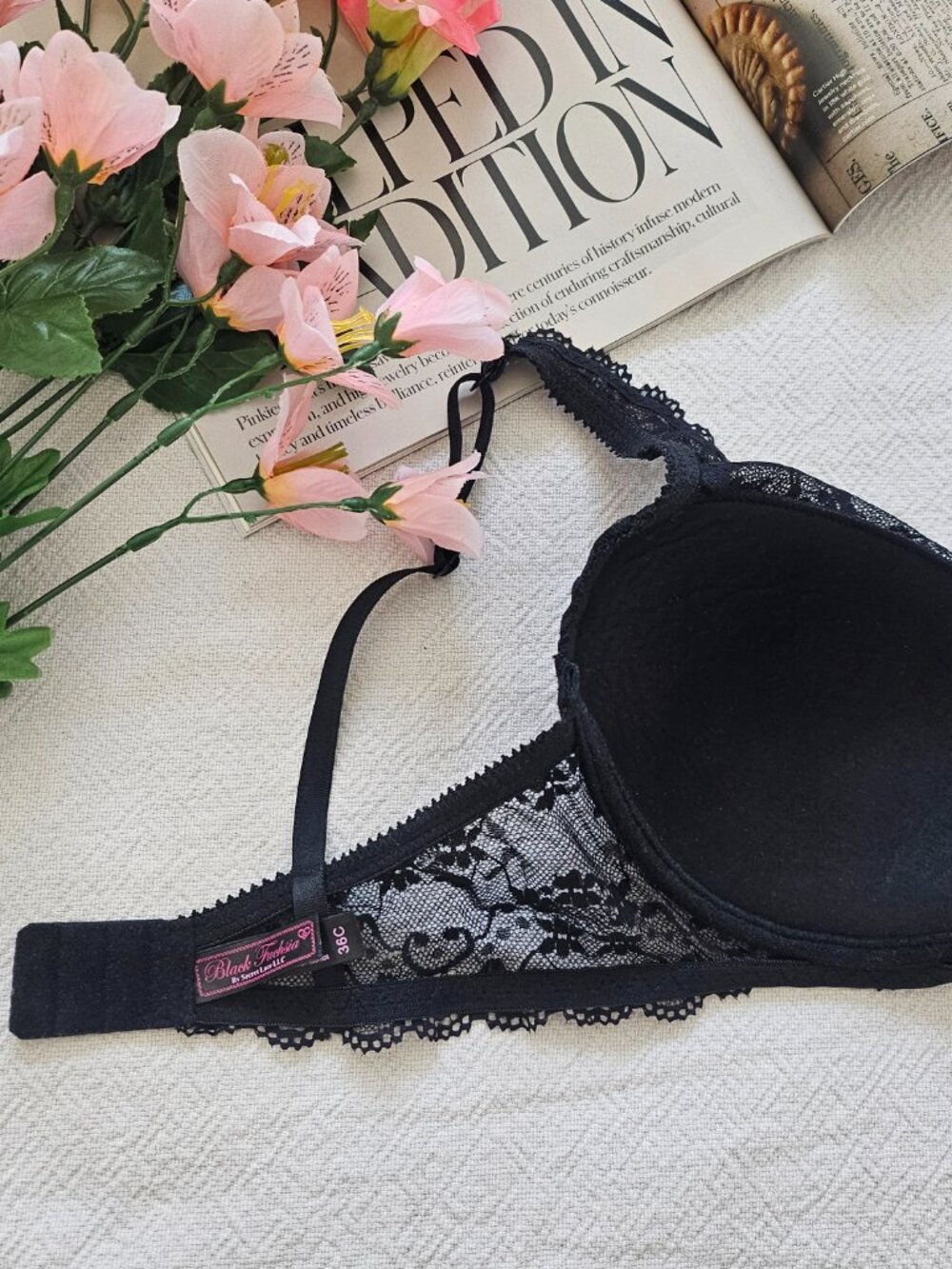Black Fuchsia Lace Underwire Bra - Black, Size 36C - Picture 8 of 14